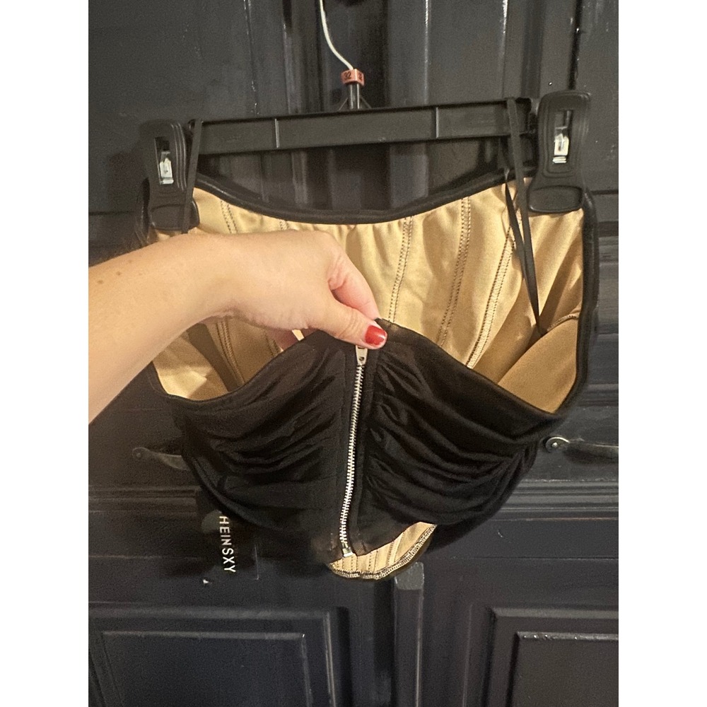 SHEIN SXY Black Sheer Mesh Faux Corset Top Zip Back Strapless Tube Top XL NWT - Picture 2 of 5